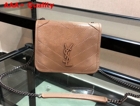 Saint Laurent Niki Chain Wallet in Light Natural Crinkled Vintage Leather Replica