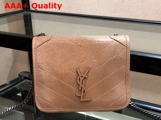 Saint Laurent Niki Chain Wallet in Light Natural Crinkled Vintage Leather Replica