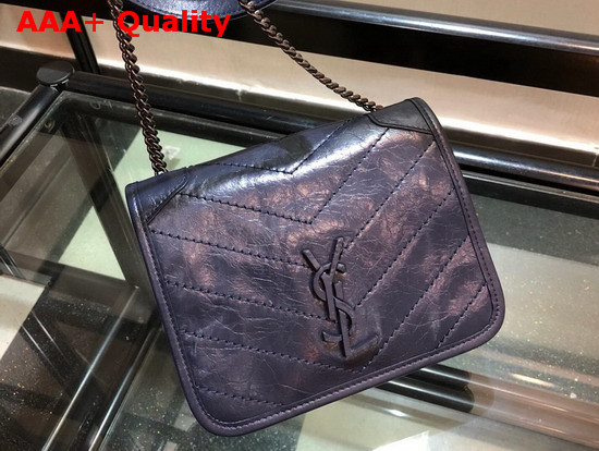 Saint Laurent Niki Chain Wallet in Navy Crinkled Vintage Leather Replica