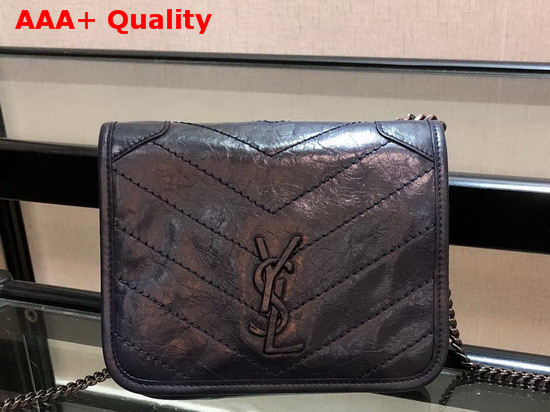 Saint Laurent Niki Chain Wallet in Navy Crinkled Vintage Leather Replica