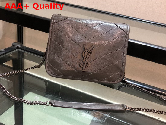 Saint Laurent Niki Chain Wallet in Storm Crinkled Vintage Leather Replica