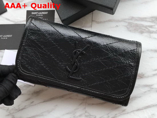 Saint Laurent Niki Large Wallet Black Crinkled Vintage Leather Replica