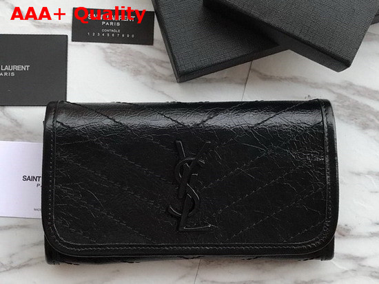 Saint Laurent Niki Large Wallet Black Crinkled Vintage Leather Replica