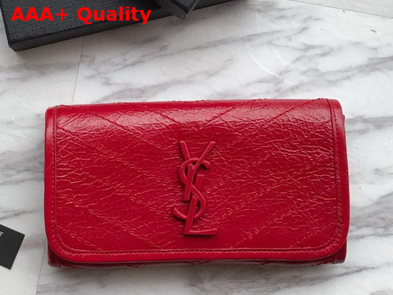 Saint Laurent Niki Large Wallet Eros Red Crinkled Vintage Leather Replica