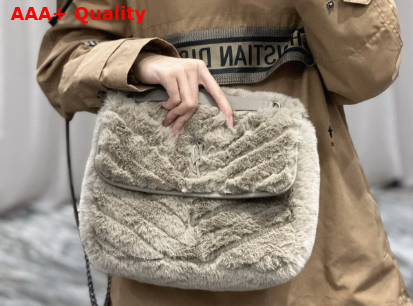 Saint Laurent Niki Medium Bag in Grey Rabbit Fur Replica