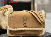 Saint Laurent Niki Medium Chain Bag in Natural Beige Suede and Shearling Replica