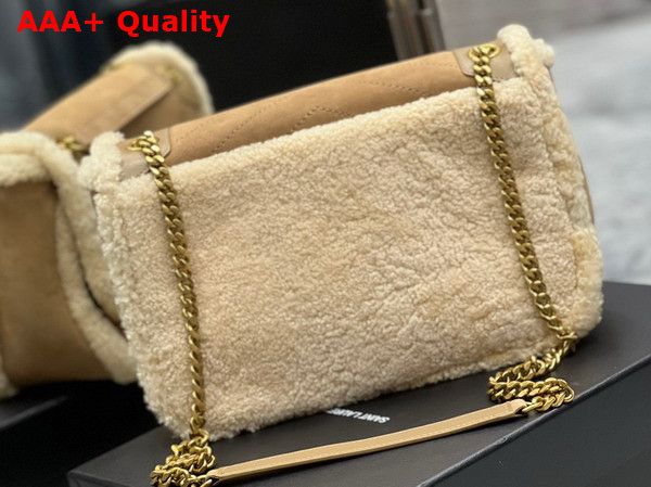 Saint Laurent Niki Medium Chain Bag in Natural Beige Suede and Shearling Replica