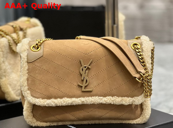 Saint Laurent Niki Medium Chain Bag in Natural Beige Suede and Shearling Replica