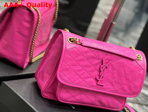 Saint Laurent Niki Medium Chain Bag in Neon Pink Crinkled Lambskin Replica