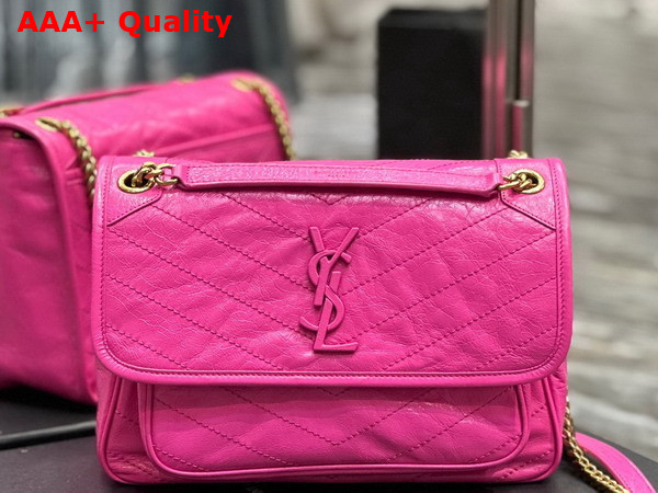 Saint Laurent Niki Medium Chain Bag in Neon Pink Crinkled Lambskin Replica