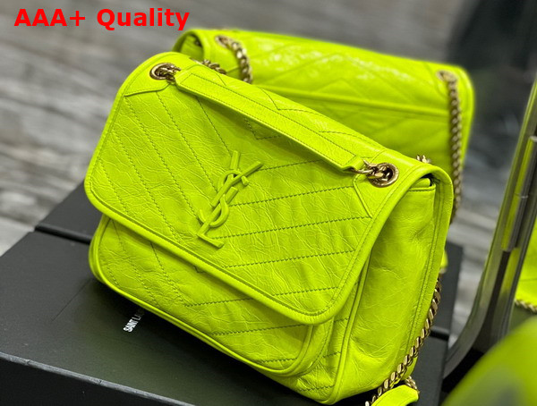 Saint Laurent Niki Medium Chain Bag in Neon Yellow Crinkled Lambskin Replica