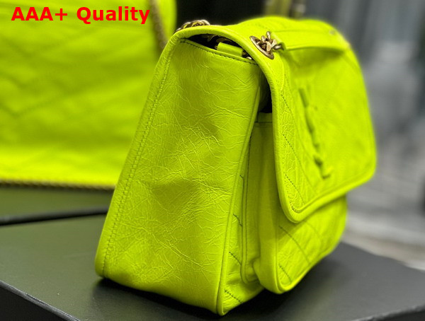 Saint Laurent Niki Medium Chain Bag in Neon Yellow Crinkled Lambskin Replica