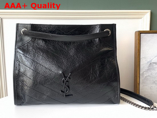 Saint Laurent Niki Medium Shopping Bag in Black Crinkled Vintage Leather Replica