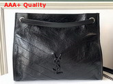 Saint Laurent Niki Medium Shopping Bag in Black Crinkled Vintage Leather Replica