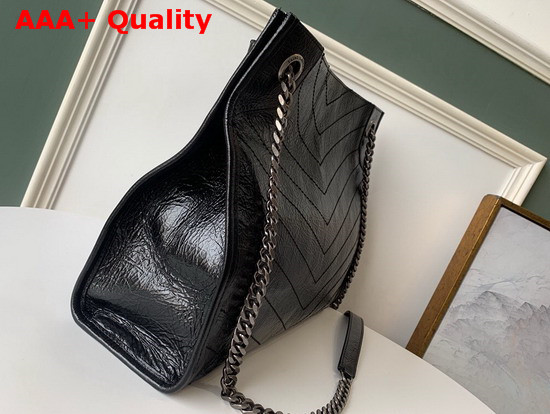 Saint Laurent Niki Medium Shopping Bag in Black Crinkled Vintage Leather Replica