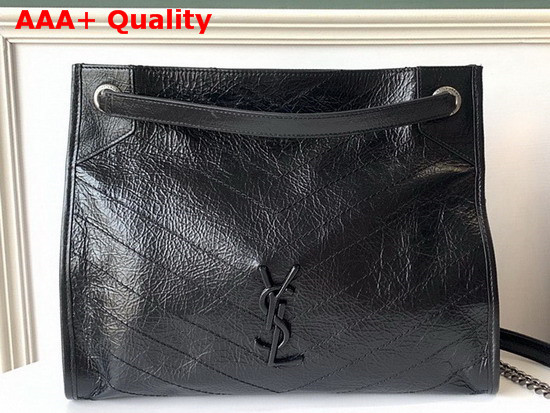 Saint Laurent Niki Medium Shopping Bag in Black Crinkled Vintage Leather Replica