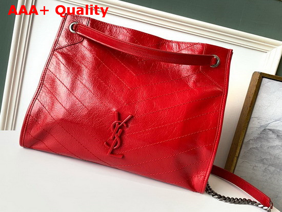 Saint Laurent Niki Medium Shopping Bag in Red Crinkled Vintage Leather Replica