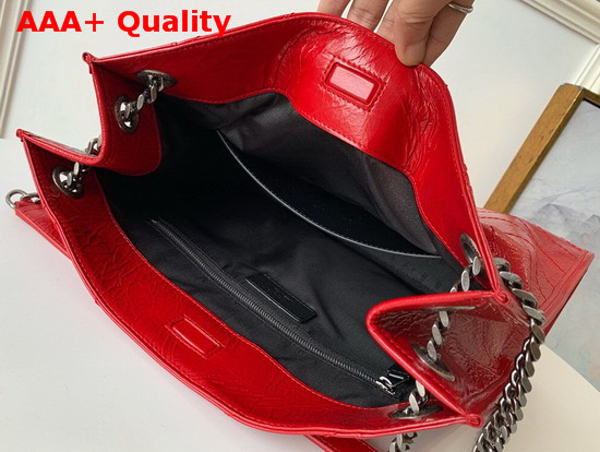 Saint Laurent Niki Medium Shopping Bag in Red Crinkled Vintage Leather Replica