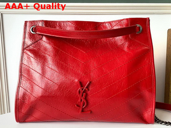 Saint Laurent Niki Medium Shopping Bag in Red Crinkled Vintage Leather Replica