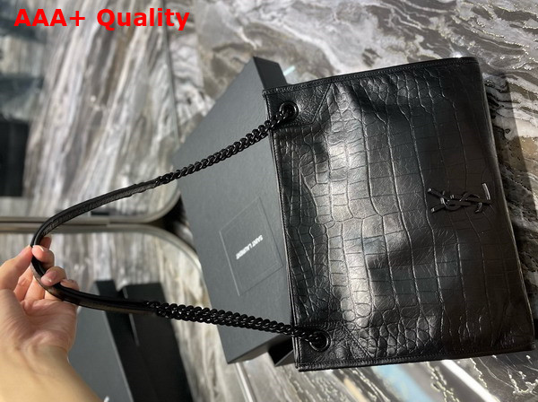 Saint Laurent Niki Medium Shopping in Black Crocodile Embossed Leather Replica