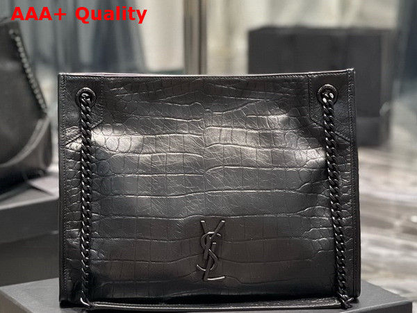 Saint Laurent Niki Medium Shopping in Black Crocodile Embossed Leather Replica