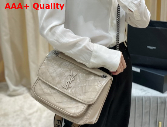 Saint Laurent Niki Medium in Cream Crinkled Vintage Leather Replica