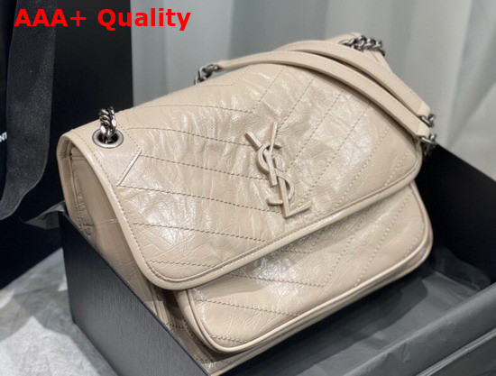 Saint Laurent Niki Medium in Cream Crinkled Vintage Leather Replica