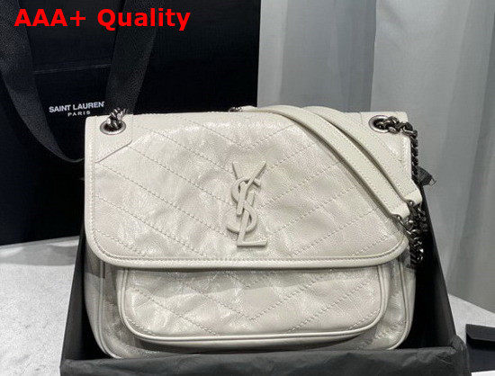 Saint Laurent Niki Medium in Crinkled Vintage Leather Blanc Vintage Replica