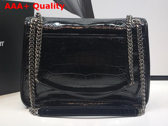 Saint Laurent Niki Medium in Crocodile Embossed Patent Leather Black Replica