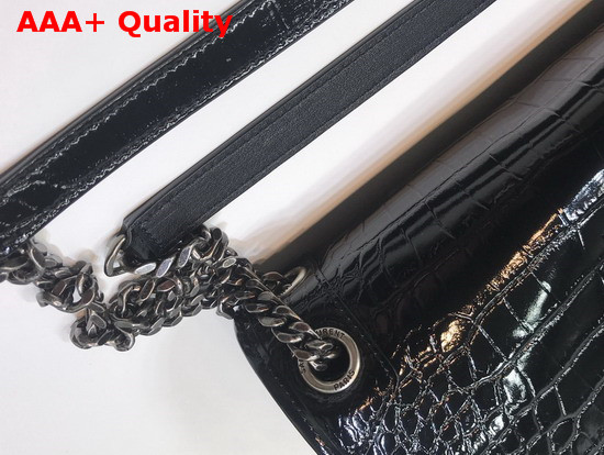 Saint Laurent Niki Medium in Crocodile Embossed Patent Leather Black Replica