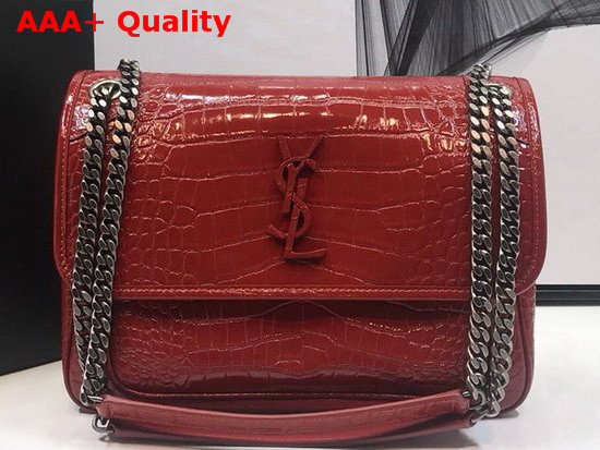 Saint Laurent Niki Medium in Crocodile Embossed Patent Leather Red Replica