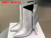 Saint Laurent Niki Wedge Booties in Silver Leather Replica