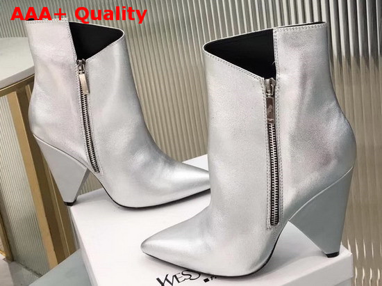 Saint Laurent Niki Wedge Booties in Silver Leather Replica