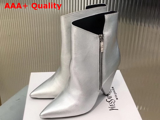 Saint Laurent Niki Wedge Booties in Silver Leather Replica