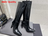 Saint Laurent Nina High Boots in Black Glazed Calfskin Replica