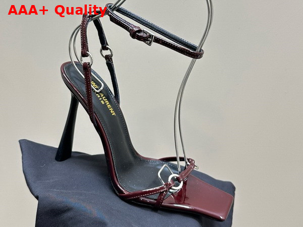 Saint Laurent Nova Sandals in Deep Bordeaux Patent Leather Replica