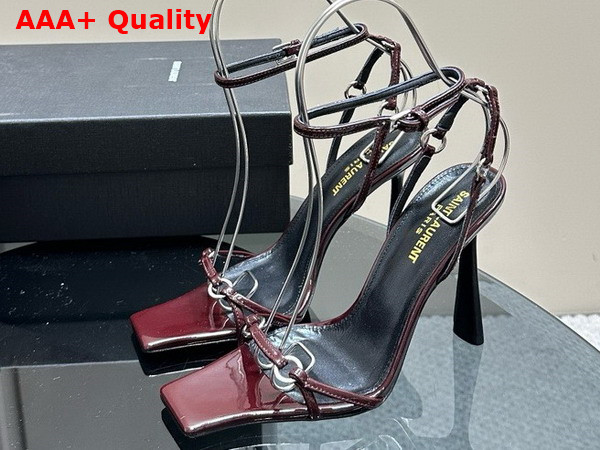 Saint Laurent Nova Sandals in Deep Bordeaux Patent Leather Replica