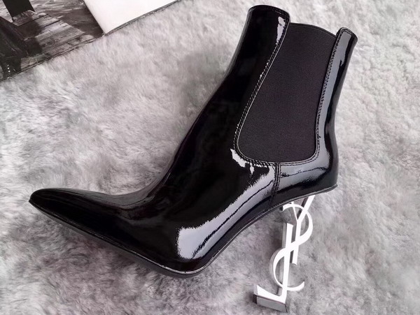 Saint Laurent Opyum 110 Ankle Boot Black Patent Leather Silver Metal For Sale