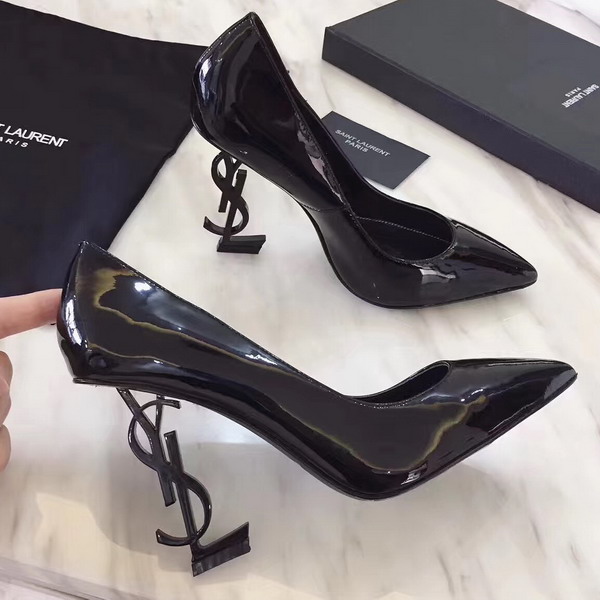 Saint Laurent Opyum 110 Pump in Black Patent Leather and Chrome For Sale