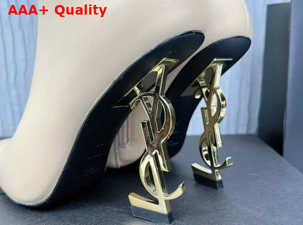 Saint Laurent Opyum Ankle Booties in Smooth Leather with a Gold Tone Heel Real Beige Replica