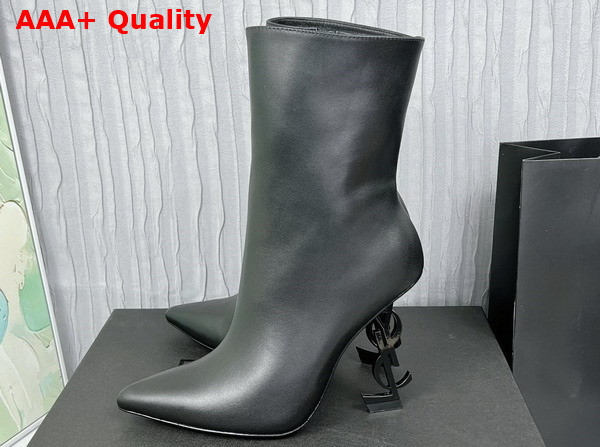 Saint Laurent Opyum Booties in Black Leather with Black Heel Replica