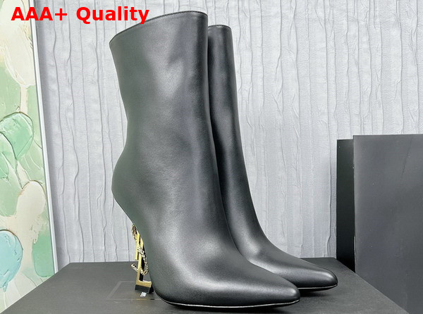 Saint Laurent Opyum Booties in Black Leather with Gold Tone Heel Replica