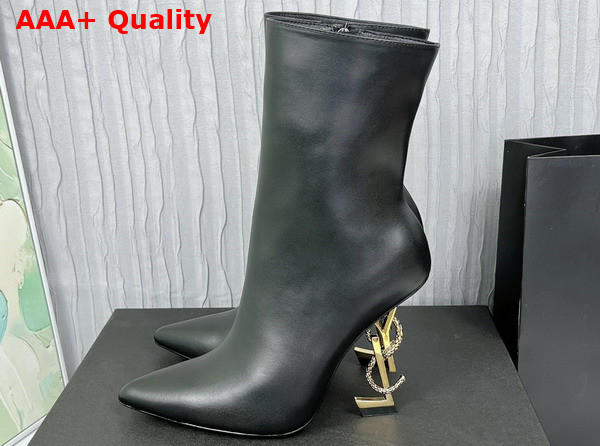 Saint Laurent Opyum Booties in Black Leather with Gold Tone Heel Replica