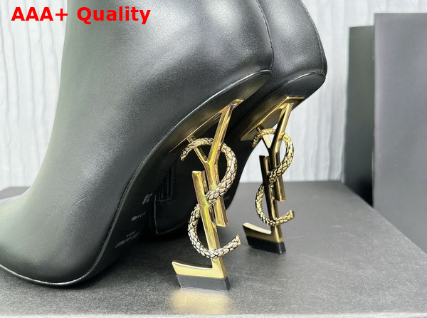 Saint Laurent Opyum Booties in Black Leather with Gold Tone Heel Replica