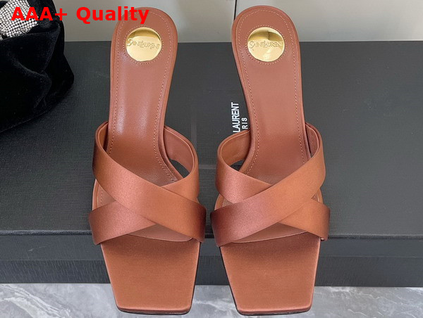 Saint Laurent Opyum Mules in Satin Crepe Manioc Brown Replica