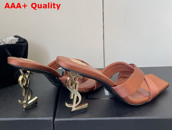 Saint Laurent Opyum Mules in Satin Crepe Manioc Brown Replica