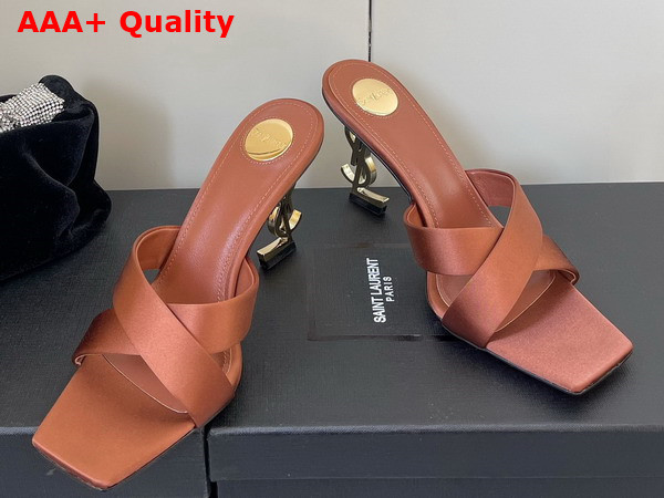 Saint Laurent Opyum Mules in Satin Crepe Manioc Brown Replica