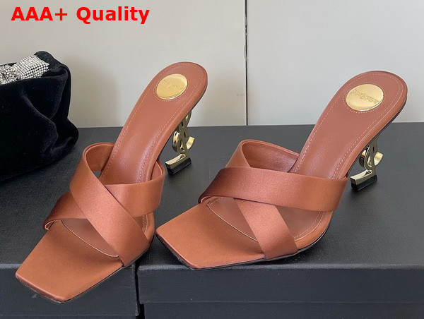 Saint Laurent Opyum Mules in Satin Crepe Manioc Brown Replica