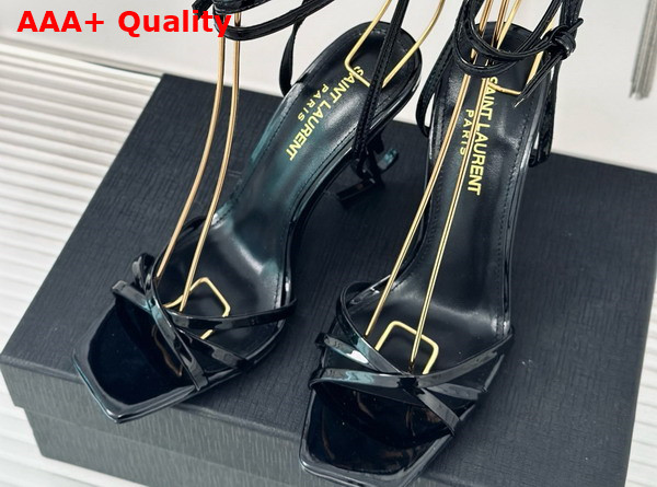 Saint Laurent Opyum Sandals in Black Glazed Leather Replica