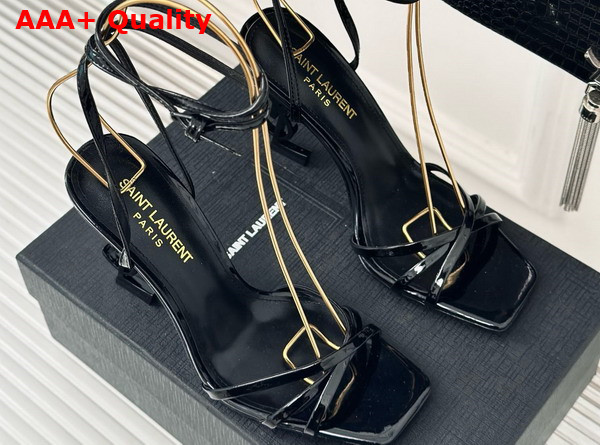 Saint Laurent Opyum Sandals in Black Glazed Leather Replica